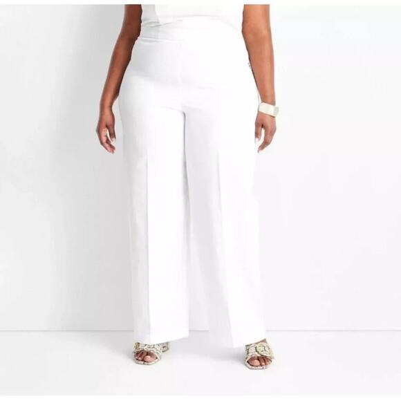 Future Collective Jenee Naylor Plus White High Rise Straight Leg Pants Size 18 - Picture 1 of 13
